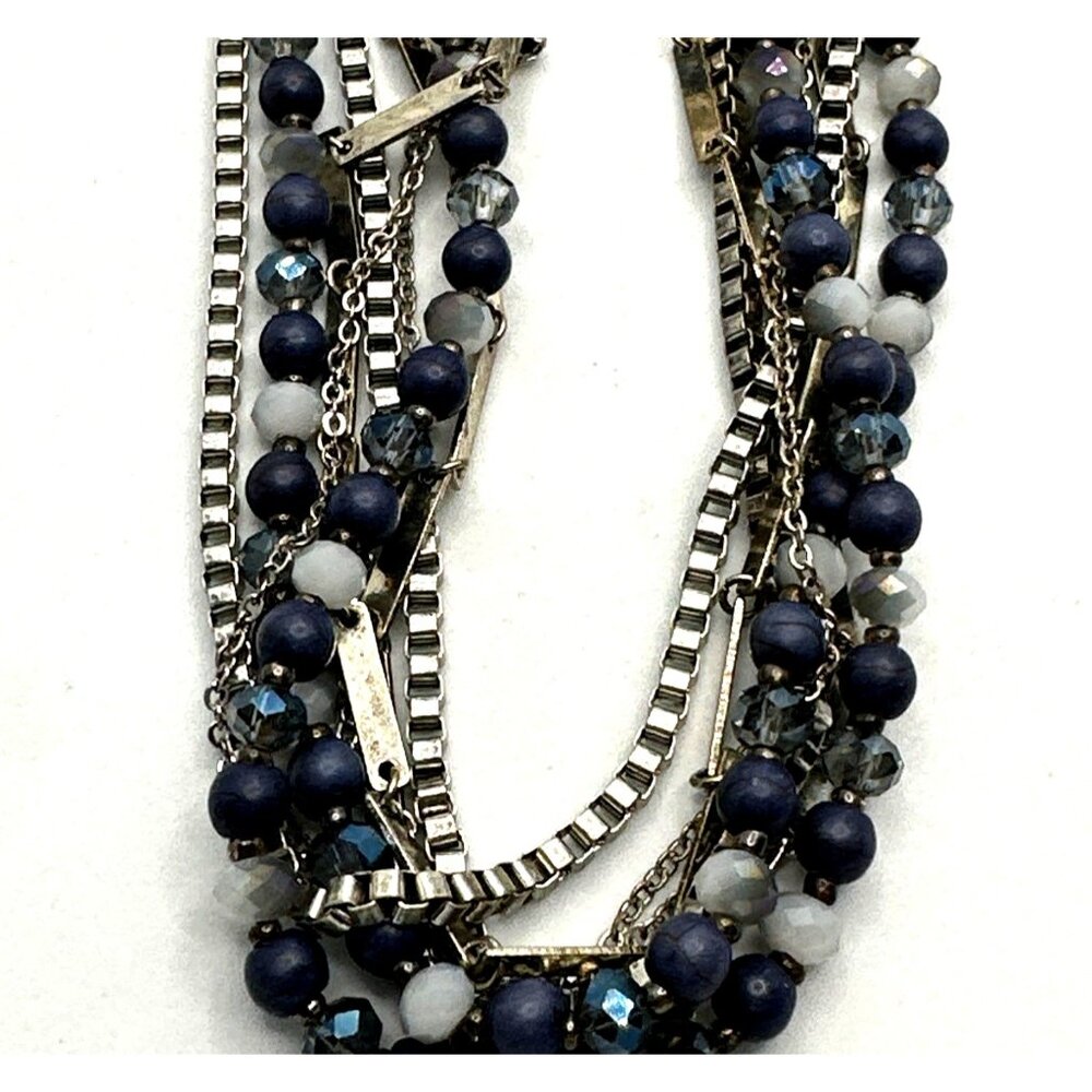 Mixed Blue Gray Multi Chain Beaded Necklace Officecore Colorful Versatile Looks